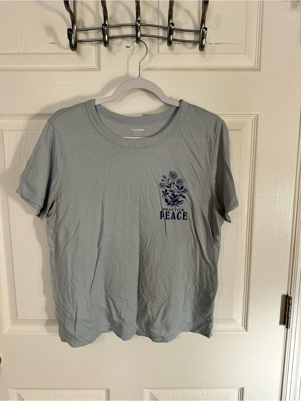 Old Navy Light Blue 'Practice Peace' Floral Graphic Tee